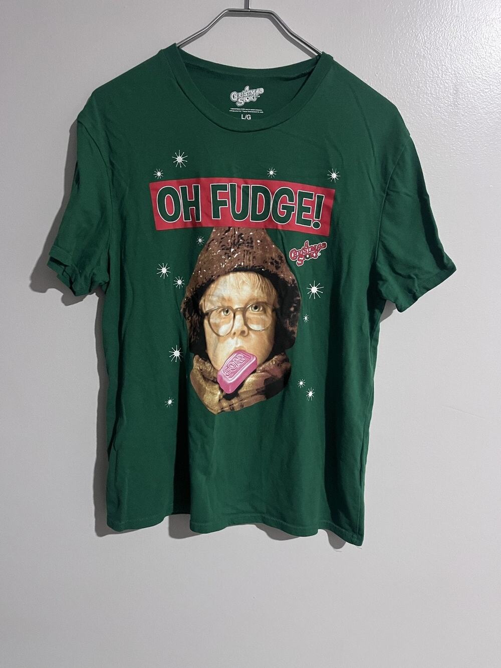 Briefly Stated Shirt Mens L Green Short Sleeve Oh Fudge A Christmas Story